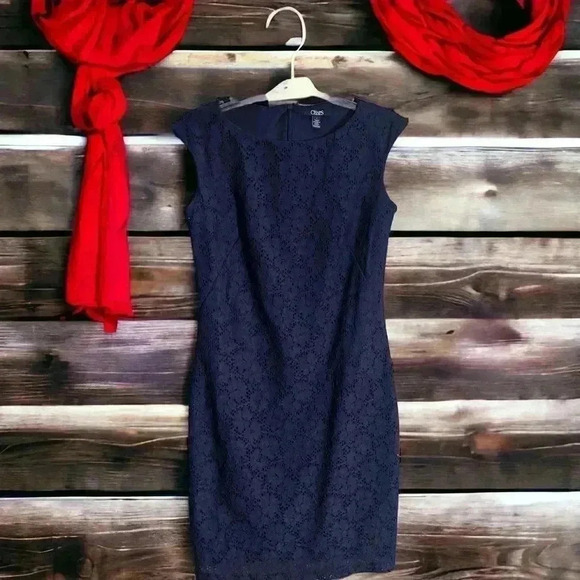 Chaps by Ralph Lauren Womens Misses Midnight Blue Floral Lace Sheath Dress - Picture 5 of 11